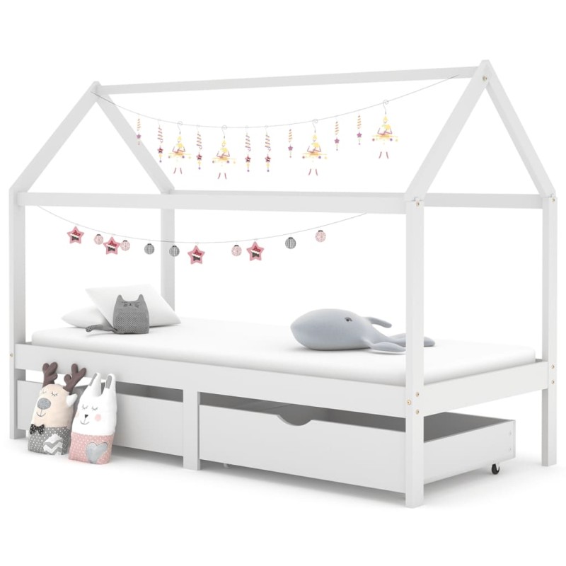 vidaXL Estructura de cama infantil cajones madera pino blanco 90x200cm vidaXL Estructura de cama infantil cajones madera pino blanco 90x200cm