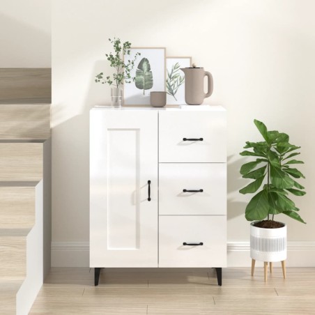 vidaXL Aparador de madera contrachapada blanco brillante 69,5x34x90 cm