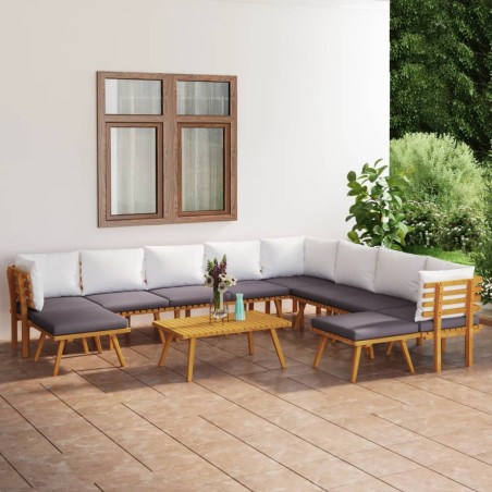 vidaXL Muebles de jardín 11 piezas con cojines madera maciza de acacia