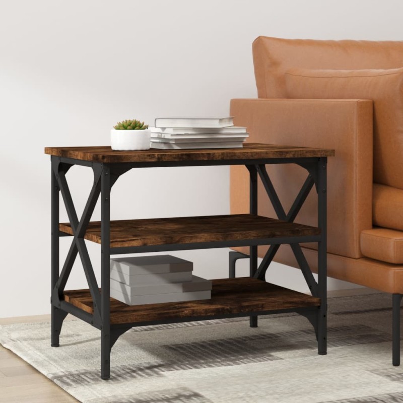 vidaXL Mesa auxiliar madera contrachapada roble ahumado 55x38x45 cm vidaXL Mesa auxiliar madera contrachapada roble ahumado 55x38x45 cm