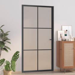 vidaXL Puerta interior de vidrio y aluminio negro mate 102,5x201,5 cm