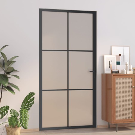 vidaXL Puerta interior de vidrio y aluminio negro mate 102,5x201,5 cm