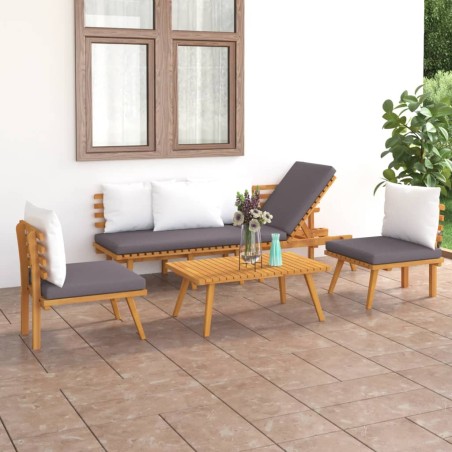vidaXL Muebles de jardín 4 piezas con cojines madera maciza de acacia 