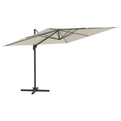 vidaXL Sombrilla colgante con poste de aluminio blanco arena 300x300cm