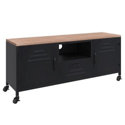 vidaXL Mueble TV hierro y madera maciza de abeto negro 110x30x43 cm