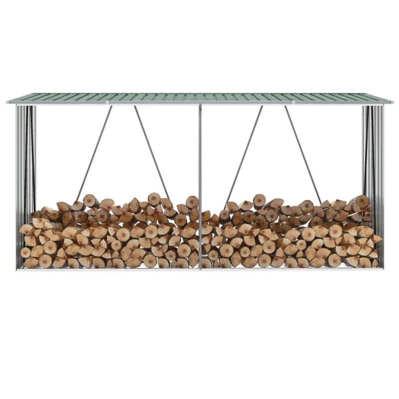 vidaXL Casetilla para leña acero galvanizado verde 330x84x152 cm