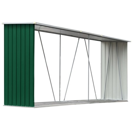 vidaXL Casetilla para leña acero galvanizado verde 330x84x152 cm