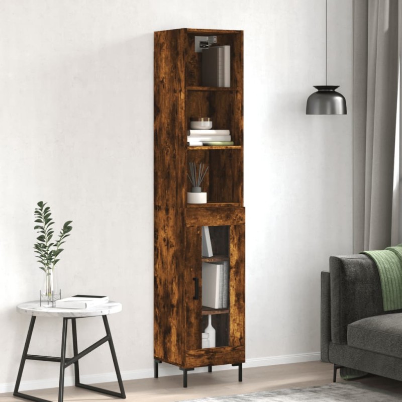 vidaXL Aparador de madera contrachapada roble ahumado 34,5x34x180 cm vidaXL Aparador de madera contrachapada roble ahumado 34,5x34x180 cm