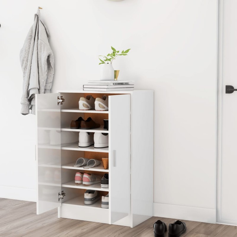 vidaXL Mueble zapatero madera contrachapada blanco brillo 60x35x92 cm