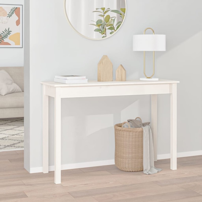 vidaXL Mesa consola de madera maciza de pino blanco 110x40x75 cm vidaXL Mesa consola de madera maciza de pino blanco 110x40x75 cm