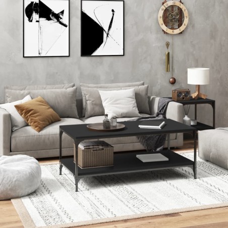 vidaXL Mesa de centro de madera contrachapada negro 100x50x40 cm