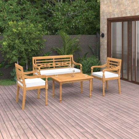 vidaXL Set de muebles de jardín 4 pzas y cojines madera maciza de teca