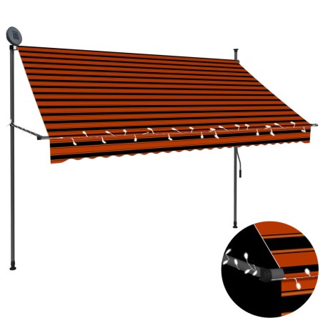vidaXL Toldo manual retráctil con LED naranja y marrón 250 cm