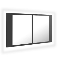 vidaXL Armario espejo de baño luz LED acrílico gris brillo 80x12x45 cm