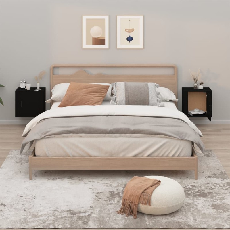 vidaXL Mesitas de noche de pared 2 uds negro 50x30x47 cm vidaXL Mesitas de noche de pared 2 uds negro 50x30x47 cm