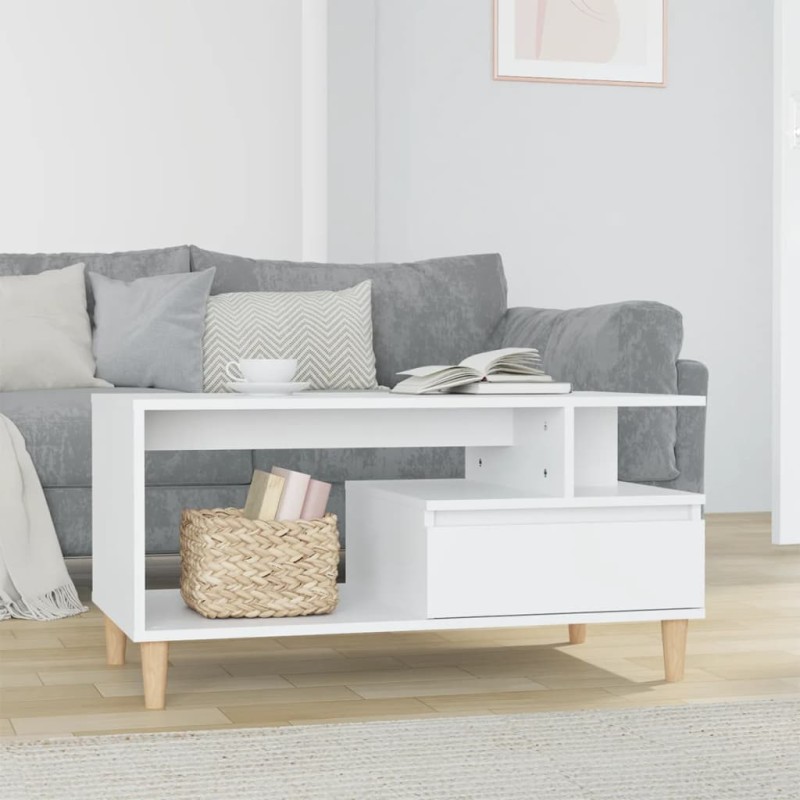 vidaXL Mesa de centro madera contrachapada blanca 90x49x45 cm vidaXL Mesa de centro madera contrachapada blanca 90x49x45 cm