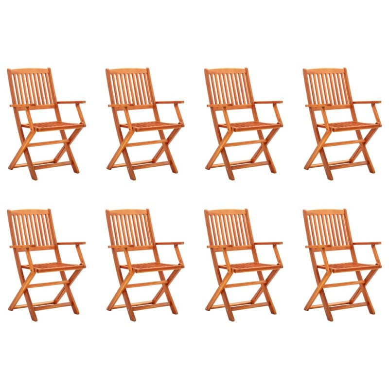 vidaXL Sillas de jardín plegables 8 pzas madera maciza de eucalipto