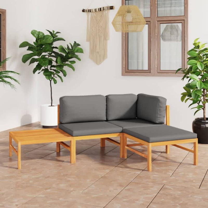 vidaXL Set de muebles de jardín 4 pzas madera de teca y cojines gris vidaXL Set de muebles de jardín 4 pzas madera de teca y cojines gris