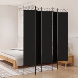 vidaXL Biombo divisor de 5 paneles de tela negro 200x220 cm