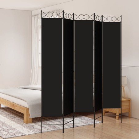 vidaXL Biombo divisor de 5 paneles de tela negro 200x220 cm