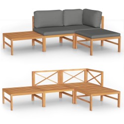 vidaXL Set de muebles de jardín 4 pzas madera de teca y cojines gris