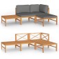 vidaXL Set de muebles de jardín 4 pzas madera de teca y cojines gris vidaXL Set de muebles de jardín 4 pzas madera de teca y cojines gris