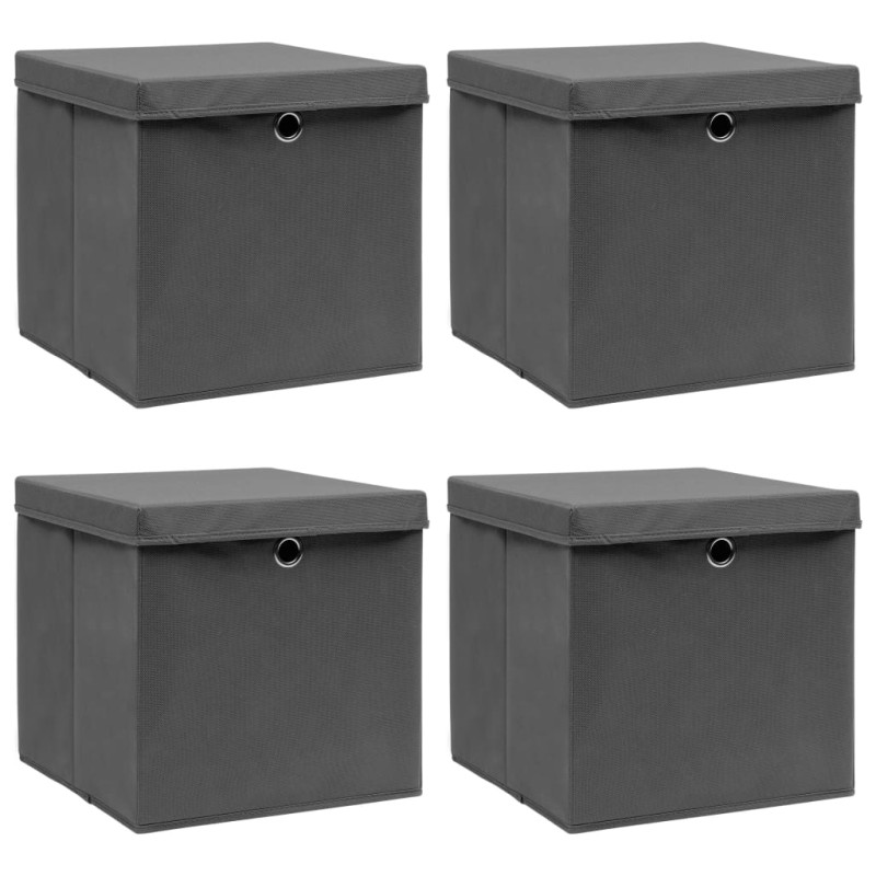 vidaXL Cajas de almacenaje con tapas 4 uds tela gris 32x32x32 cm vidaXL Cajas de almacenaje con tapas 4 uds tela gris 32x32x32 cm