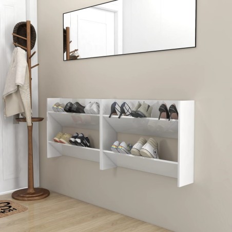 vidaXL Zapateros de pared 2 uds contrachapada blanco brillo 80x18x60cm