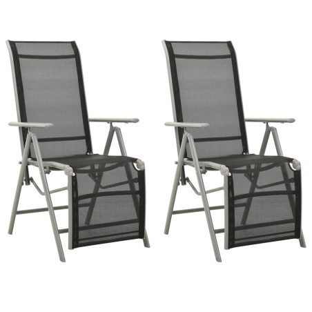 vidaXL Sillas de jardín reclinables 2 uds textileno aluminio plateado