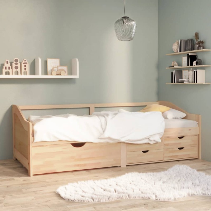 vidaXL Sofá cama 3 plazas con cajones madera maciza pino 90x200 cm