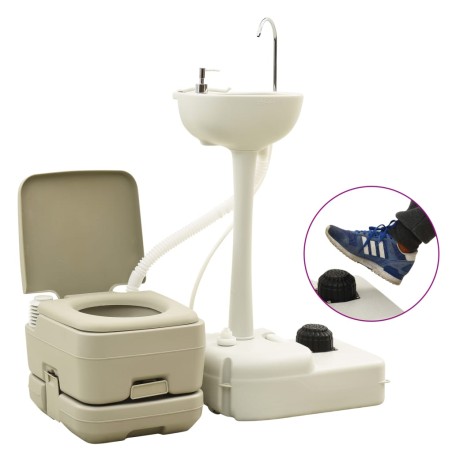 vidaXL Set de inodoro 10+10L y lavabo portátil de camping 20L gris