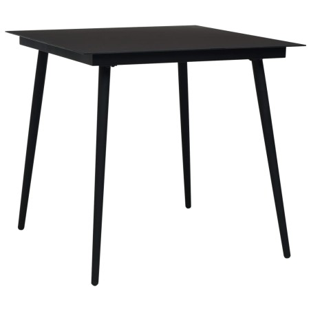 vidaXL Mesa de comedor de jardín acero y vidrio negra 80x80x74 cm 