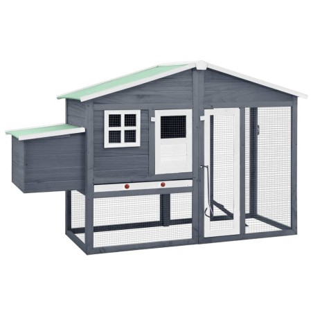vidaXL Gallinero con ponedero madera maciza abeto gris y blanco