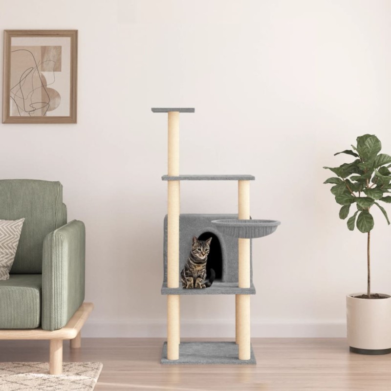vidaXL Rascador para gatos con postes de sisal gris claro 132 cm vidaXL Rascador para gatos con postes de sisal gris claro 132 cm