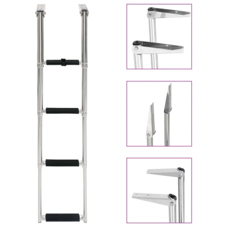 vidaXL Escalera de embarque plegable 4 peldaños acero inoxidable