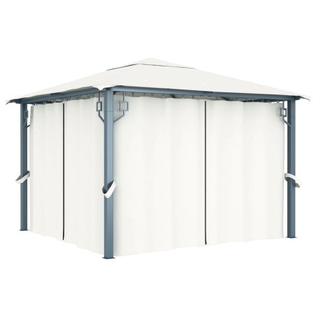 vidaXL Cenador con cortina color crema aluminio 300x300 cm