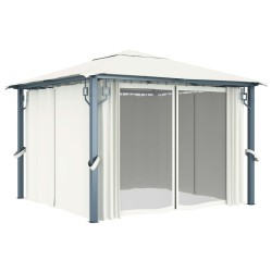 vidaXL Cenador con cortina color crema aluminio 300x300 cm