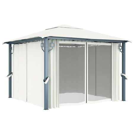 vidaXL Cenador con cortina color crema aluminio 300x300 cm
