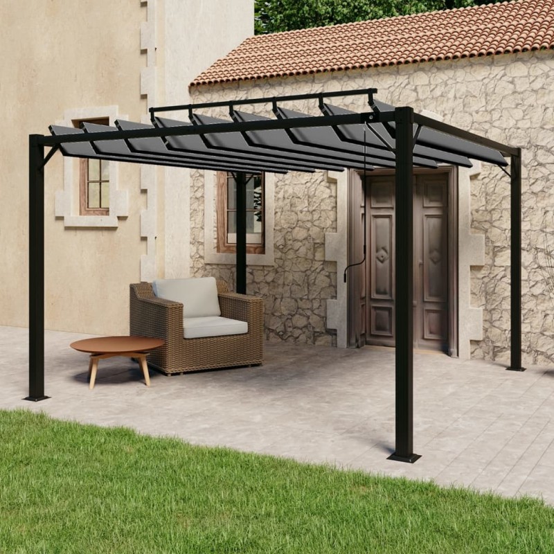 vidaXL Cenador con techo persiana 3x3 m tela y aluminio antracita vidaXL Cenador con techo persiana 3x3 m tela y aluminio antracita