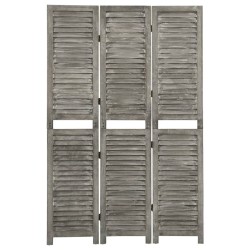 vidaXL Biombo de 3 paneles de madera maciza gris 106,5x166 cm