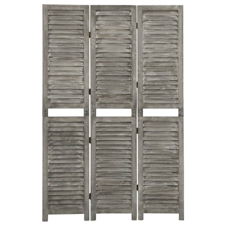 vidaXL Biombo de 3 paneles de madera maciza gris 106,5x166 cm