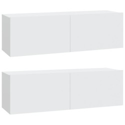 vidaXL Mueble TV pared 2 uds madera contrachapada blanco 100x30x30 cm