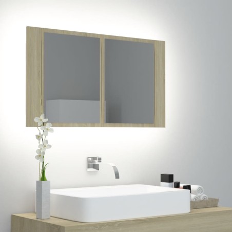 vidaXL Armario espejo de baño LED acrílico roble Sonoma 80x12x45 cm
