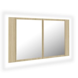 vidaXL Armario espejo de baño LED acrílico roble Sonoma 80x12x45 cm