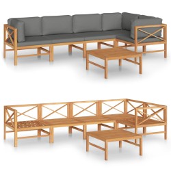 vidaXL Set de muebles de jardín 6 pzas madera de teca y cojines gris