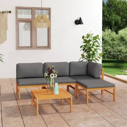 vidaXL Set de muebles de jardín 5 pzas madera de teca y cojines gris