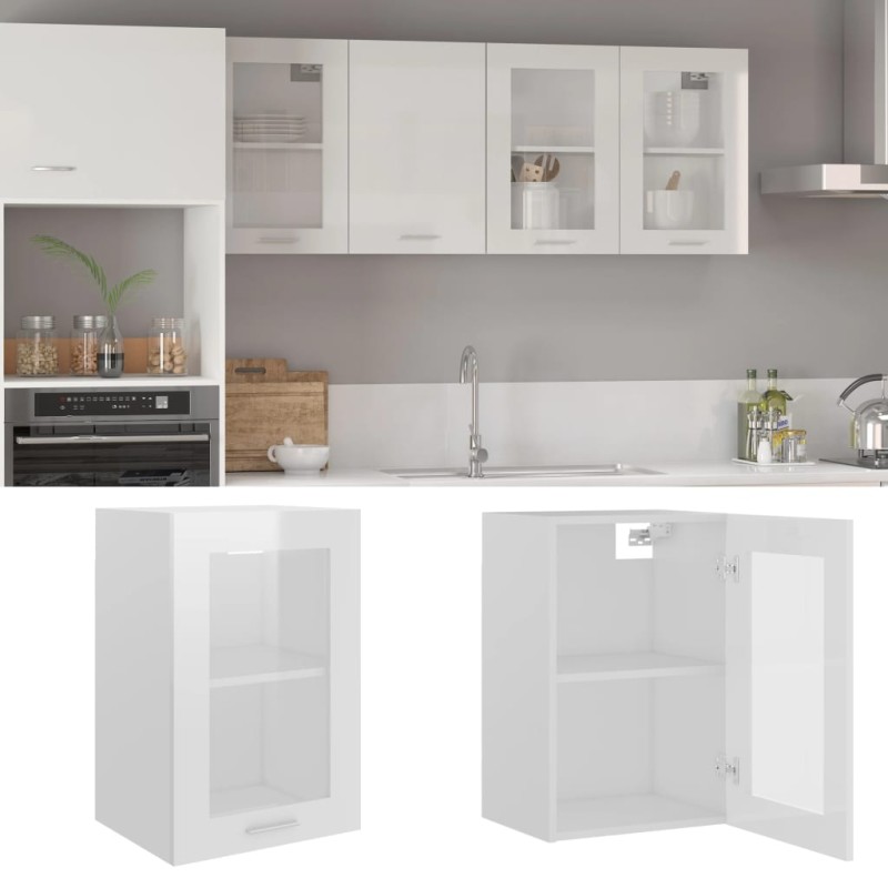 vidaXL Armario colgante cristal de ingeniería blanco brillo 40x31x60cm vidaXL Armario colgante cristal de ingeniería blanco brillo 40x31x60cm