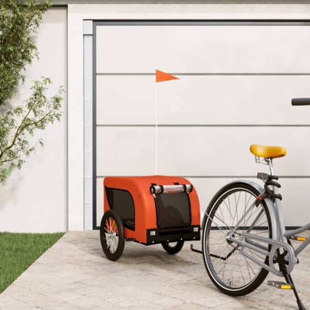 vidaXL Remolque de bicicleta mascotas hierro tela Oxford naranja negro