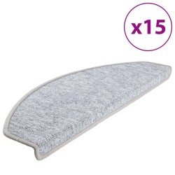 vidaXL Alfombrillas de escalera 15 unidades gris claro 65x24x4 cm