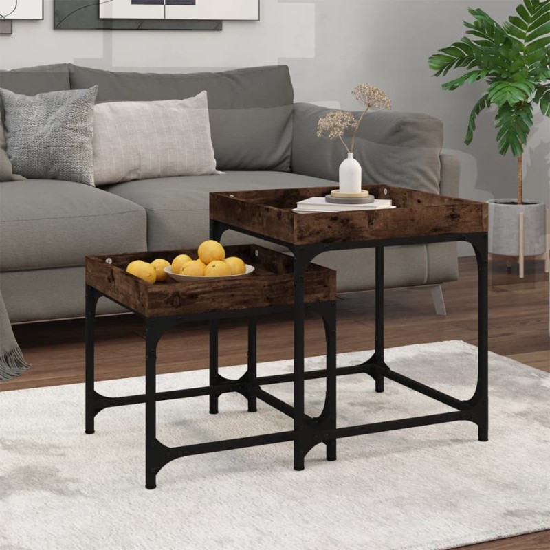 vidaXL Mesitas auxiliares 3 uds madera contrachapada roble ahumado vidaXL Mesitas auxiliares 3 uds madera contrachapada roble ahumado